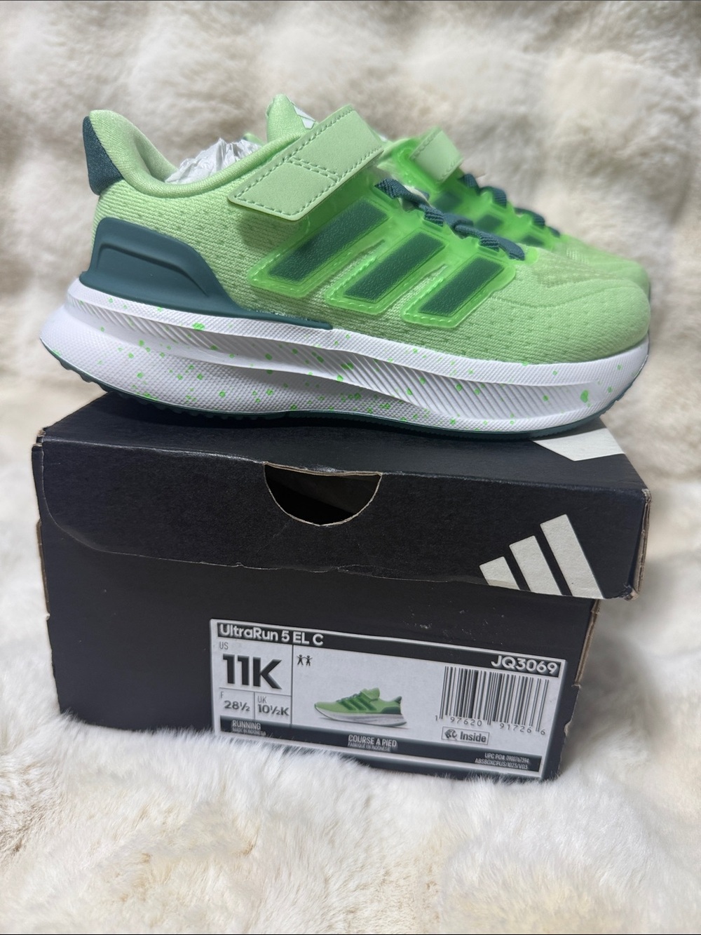 adidas Kids Neon Green Hook-and-Loop Running Sneakers